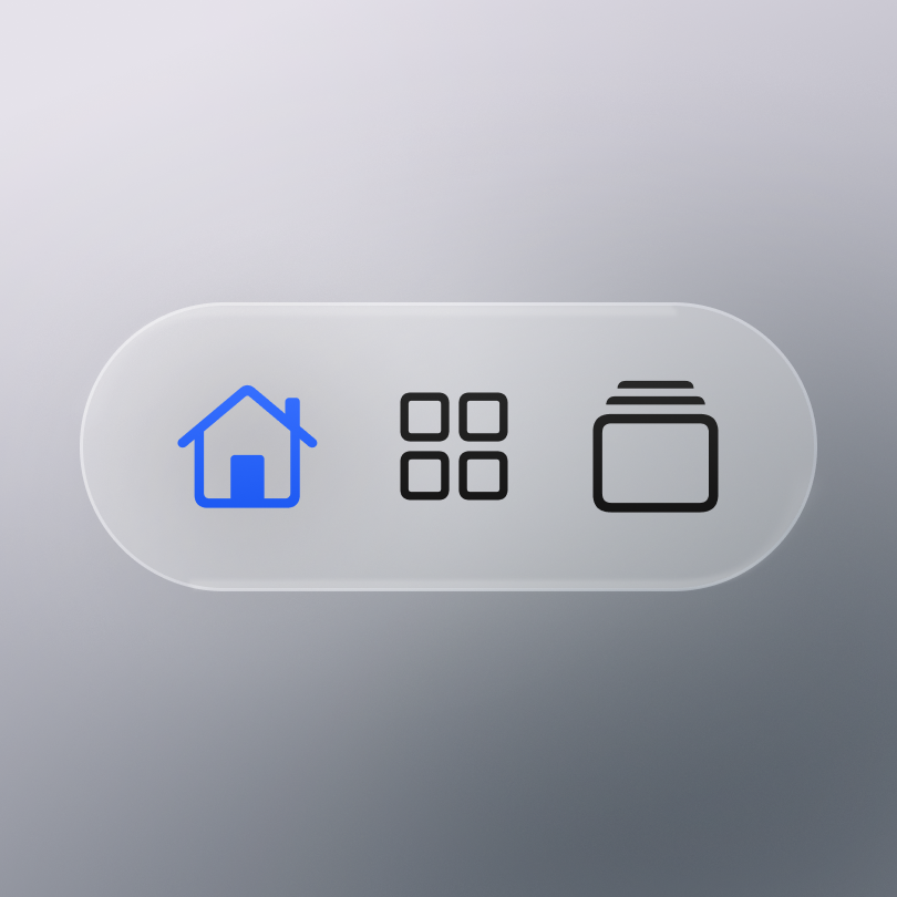 Glass-effect navigation bar UI with home and apps icons