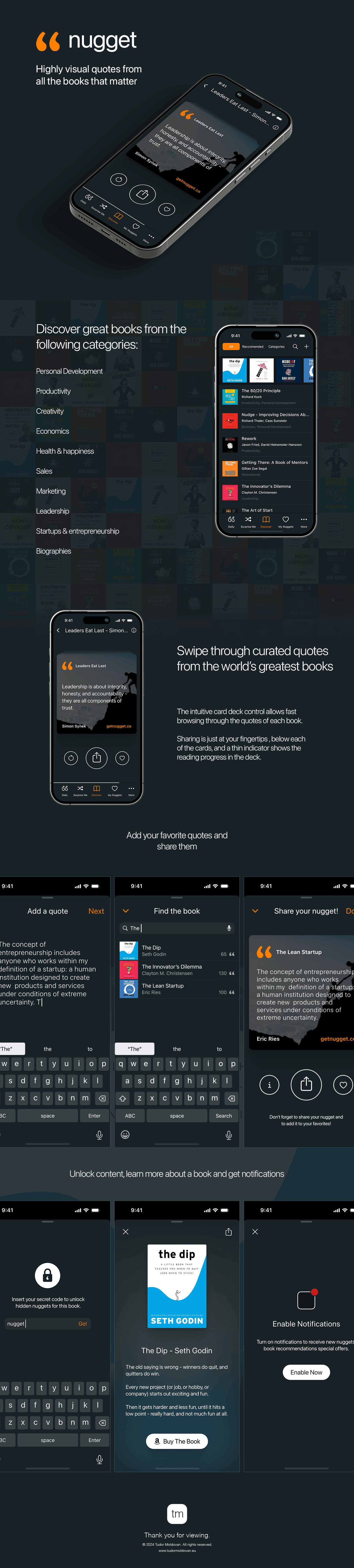 Nugget - visual quotes from books - User Interface